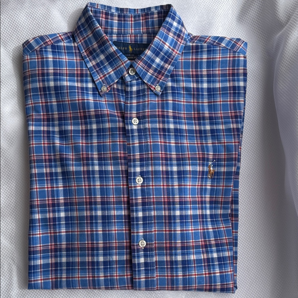 Ralph Lauren Blue and Red Plaid Classic Fit - Large